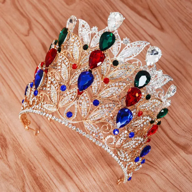 7cm Tall Adult Big Drip Crystal Leaf Tiara Crown Wedding Pageant Prom 4 Colors 2