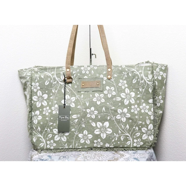Myra Bag XL Weekender Overnight Bag Green Upcycled Canvas Tote Grocery Travel