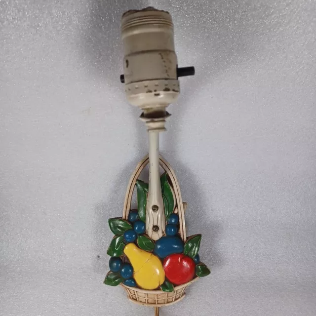 Vtg Metal Kitchen Fruit Basket Wall Sconce Light Lamp Apple Pear TESTED