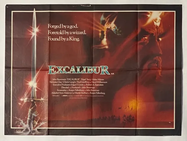Vintage Original Excalibur Cinema poster, Directed by John Boorman, UK Quad