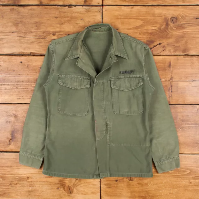 Vintage Military Jacket S 70s Overshirt Green Button