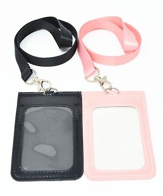 Vertical PU Leather ID Badge Holder Pocket Wallet with Polyester Neck Lanyard