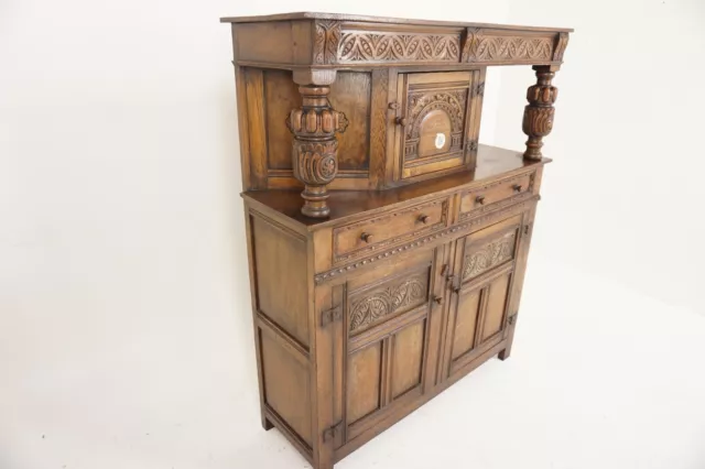 Ant. Carved Oak Court Cupboard, Sideboard Buffet and Hutch, Scotland 1920, H727 3