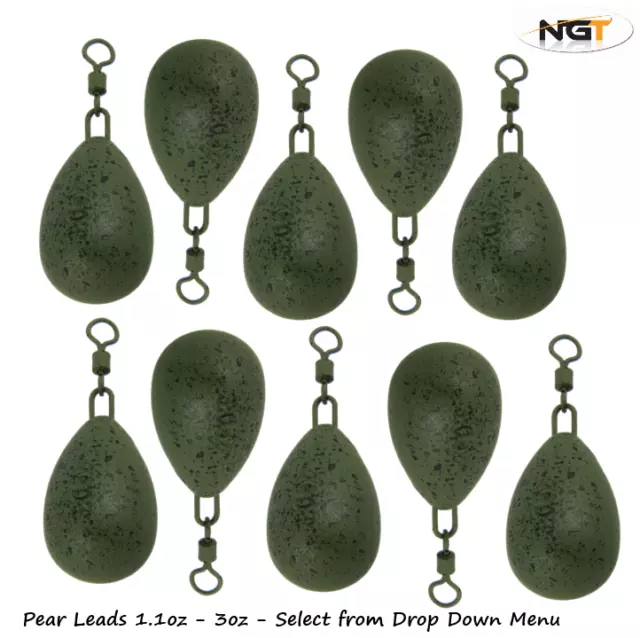 10 x Carp Fishing Leads 1.1oz 1.5oz 2oz 2.5oz 3oz Pear Lead Weights Sinkers NGT