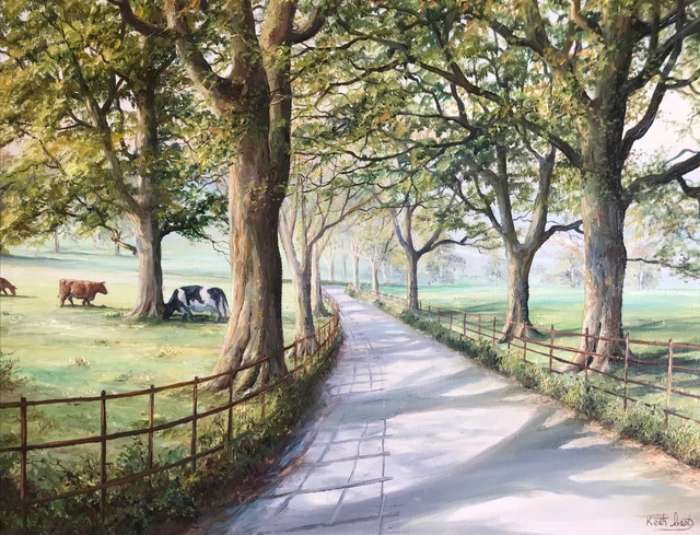 KEITH CAST - Vintage Signed Oil Painting Of Cows Grazing By Wooded Country  Lane £85.00 - PicClick UK