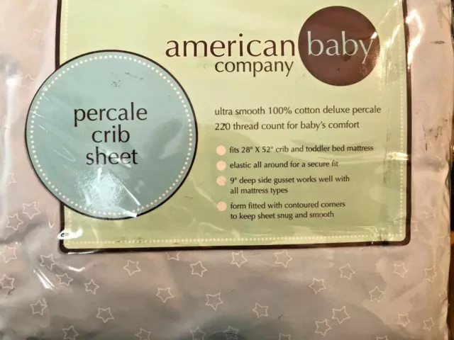 American Baby 100% Natural Cotton Percale Fitted Crib Sheet, Blue Star