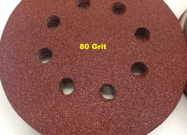 80 GRIT Round Hook/Loop Sanding Disc-Red, Alum Oxide,Size 5",Qty Varies-Orbital 3