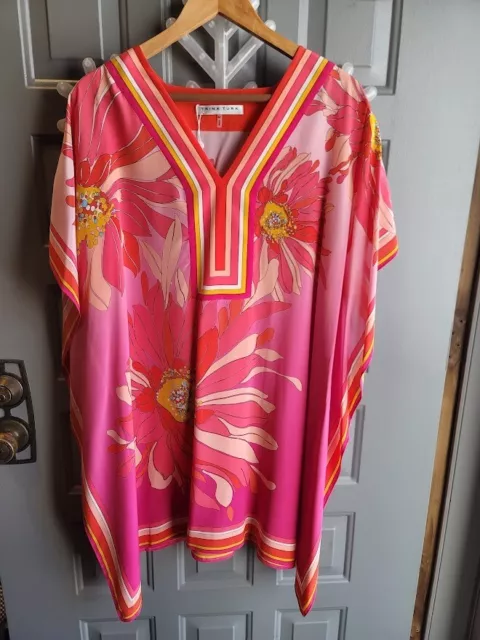 Trina Turk Theodora Pink Floral Print Silk Caftan Dress M L $298