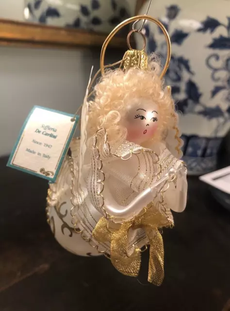 Soffieria De Carlini  ANGEL Christmas Ornament Silver Gold Painted Glass ITALY