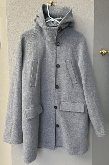 J. Crew Stadium Cloth Nello Gori Gray Wool Hooded Jacket Coat Size 16 $350 EUC