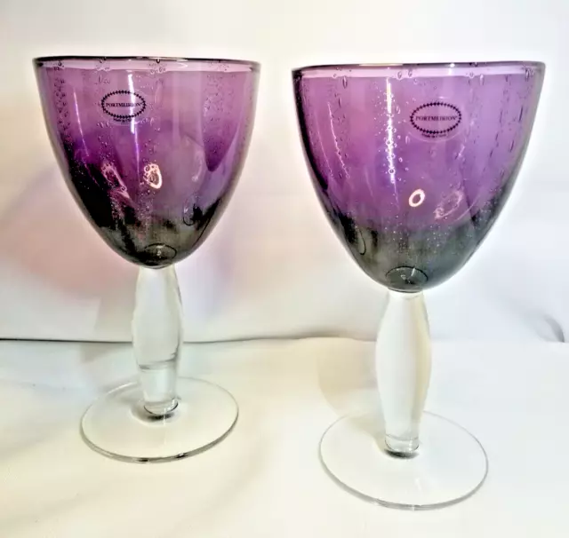 Set Of 2 Portmeirion Very Large Amethyst Purple Goblets, 8", Bubble Glass