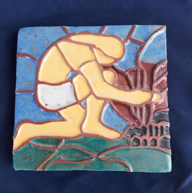 Terracotta Tile Girl In Kneeling Position Stamped M R  1994