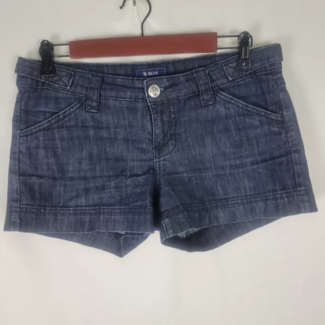 STS Blue Denim Shorts Juniors Size 5 Low Rise Womens Button Pocket Dark Wash