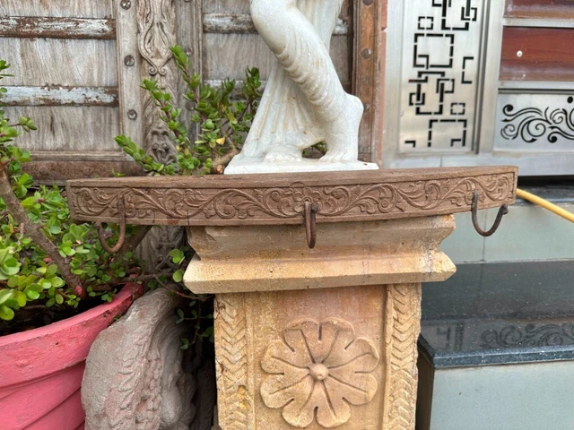 1890's Ancient Old Wooden Hand Carved Floral Carved Wall Fixing Hanger Hooks