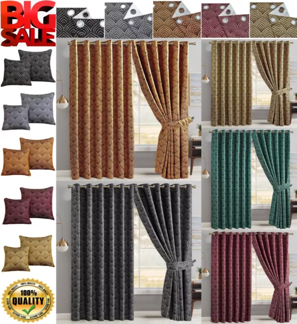 Modern Fully Lined Curtain Pair Ready Made Wave Pattern Ring Top Eyelet Curtains
