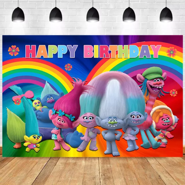 Trolls 3 Backdrop Birthday Decorations Party Supplies Movie Photo Background