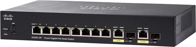 Cisco SG250-10P-K9 10-Port Gigabit PoE Smart Switch w/ Rack Mount