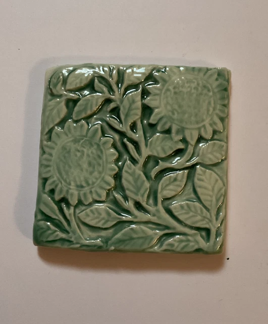 Flower HandMade Porcelain Art Tile Backsplash Indoor Outdoor  Trivet Decor 4”