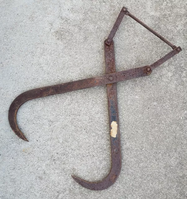 Antique Vintage Cast Iron Ice Block Tongs Tool Primitive Rustic Farmhouse Decor