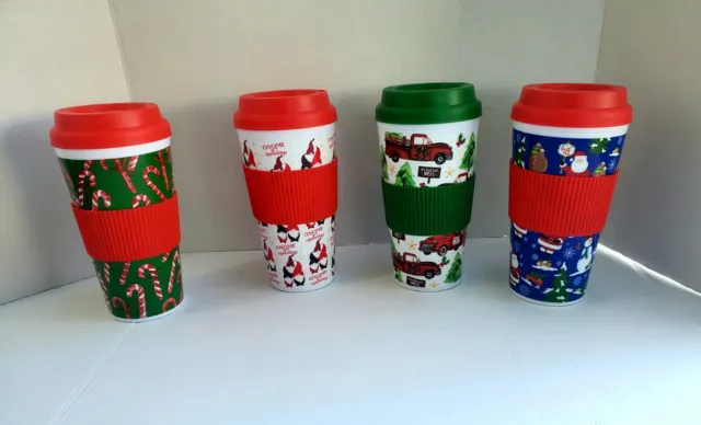 Christmas Travel Coffee Tumbler Cup Sets 2pk 16oz Insulated with Grip