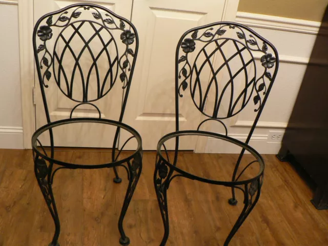 Set Of 2 Vinatge Black Ornate Wrought Iron Ice Cream Table Chairs-Frames Only