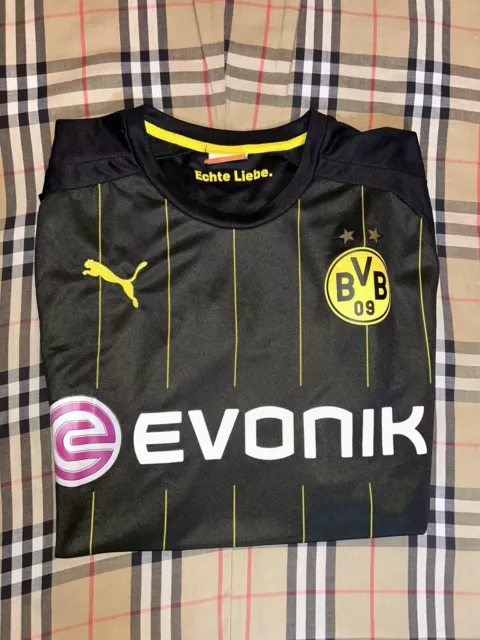 Puma Drycell Borussia Dortmund 2014/15 Away BVB Soccer Striped Jersey Mens Large