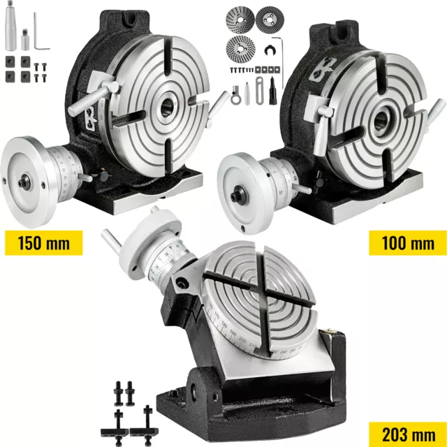 VEVOR Rotary Table Horizontal Vertical 100/150/203mm 4-Slot  for Milling Machine