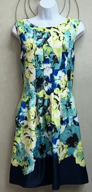 Vince Camuto Fit N Flair Dress Women’s 12 Floral Sleeveless Pockets Spring Work