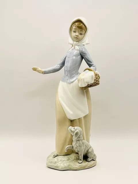 Lladro Nao Girl With Basket & Devoted Puppy Dog #590 Porcelain Figurine Retired