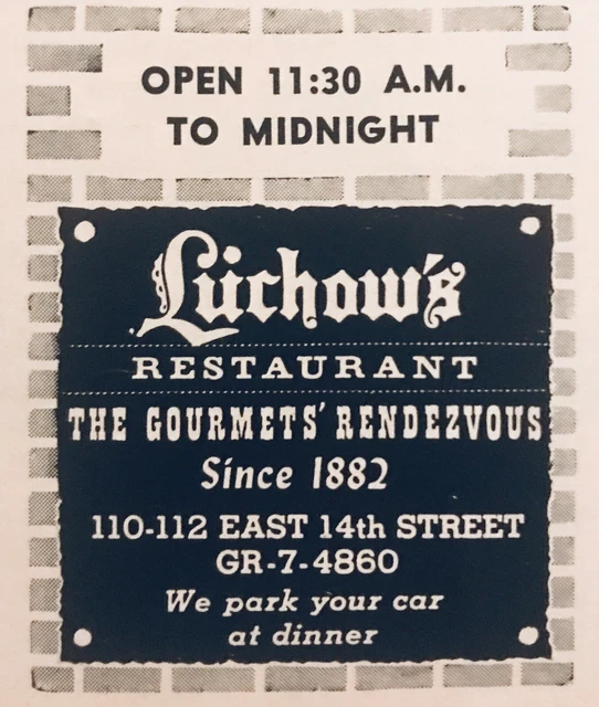 Luchow's Restaurant NYC 1960 Vintage PRINT AD 2.5" x 2" Great Cond RARE