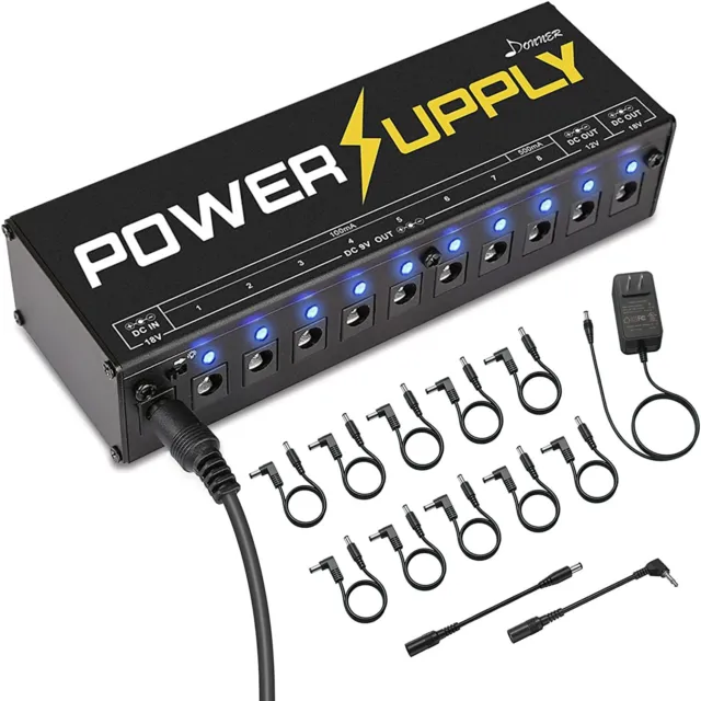 ⚡Donner 11 Port Guitar Effects Pedal Power Supply + Cable 9V/12V/18V 500 mA