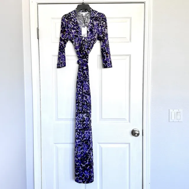 NWT DVF Long Wrap Dress Print Abigail Silk Cotton Jersey Purple Maxi Dress 0