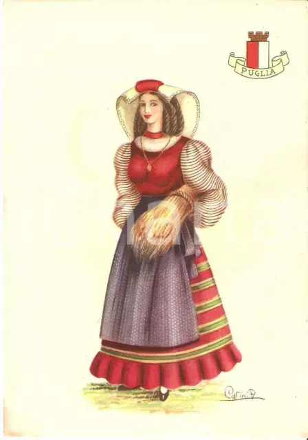 1950 ca PUGLIA Costumi regionali Ill. A. Carini *Cartolina postale FG NV