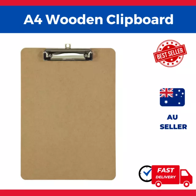 A4 Wooden Clipboard Office School Hardboard Writing File Hanging Clip Board AU