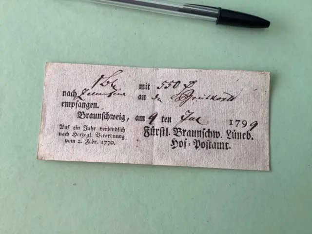 Germany Braunschweig 1799 postal note Ref A1584