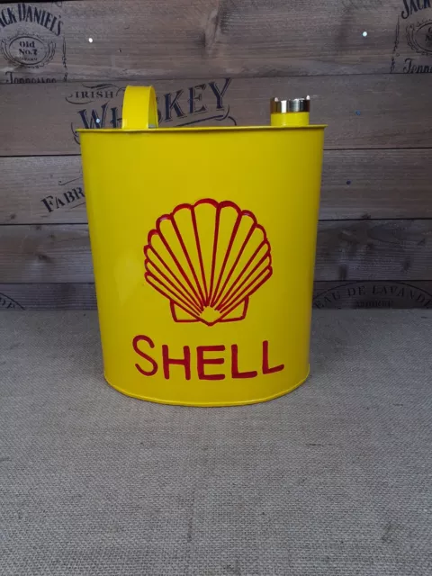 Retro vintage style Yellow Shell Oil petrol can Oval shaped