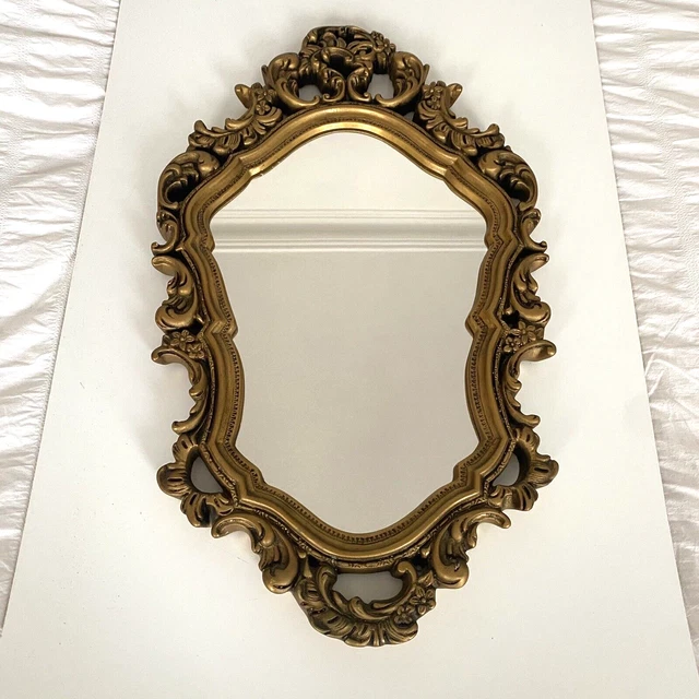 VINTAGE GOLD ORNATE Plaster Oval Mirror Baroque Rococo Style Medium