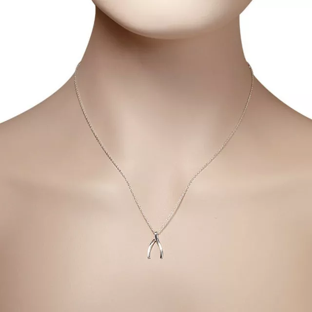 0,925 Sterlingsilber klassische polierte Wishbone Damen Mädchen Anhänger Halskette 3