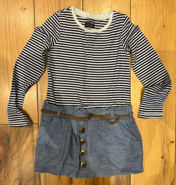 Abito Da Bambina Next Age 4 Anni Gonna Denim/Cintura Top A Righe
