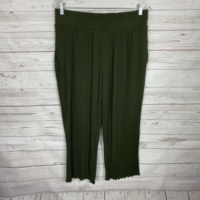 Catherine Malandrino Womens Knit Ribbed Cropped Pants Size 1X Green Pull-On