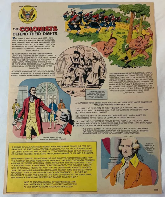 1963 cartoon page ~ COLONISTS DEFEND THEIR RIGHTS French And Indian War