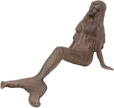 16"L Nautical Mermaid Leaning Back On Tail Rustic Cast Iron Shelf Sitter Statue 2