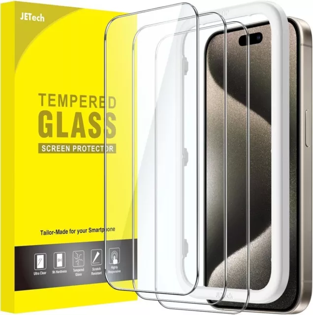 JETech Tempered Glass Screen Protector iPhone 15 14 13 12 11 Pro Max XS Xr 3Pack