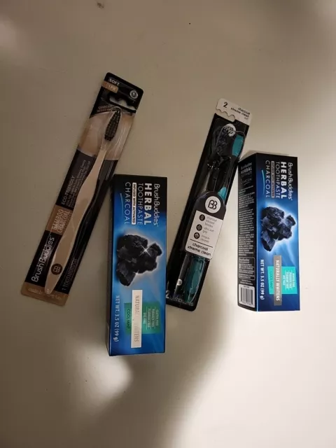 Brush Buddies Charcoal 1Eco Friendly Bamboo Soft 2Pk Extreme Brushes 2Toothpaste