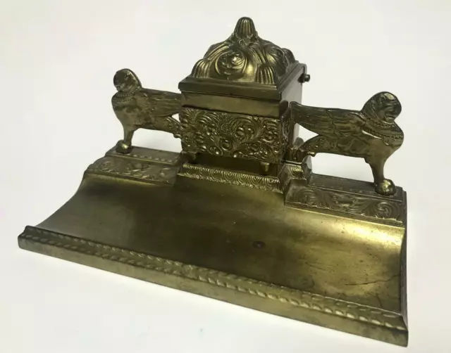 ART DECO Figural ~ WINGED LION INKSTAND ~ Gilt Bronze German ERHARD & SOHNE