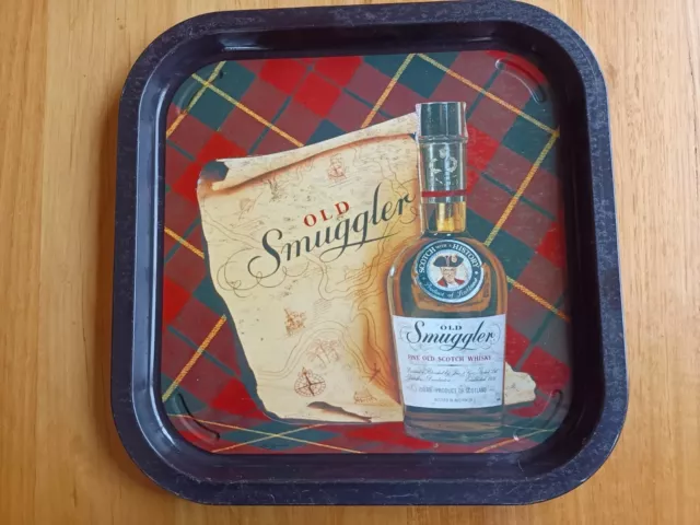 Vintage Old Smuggler Scotch Whisky Advertising Tin Serving Tray Home Bar