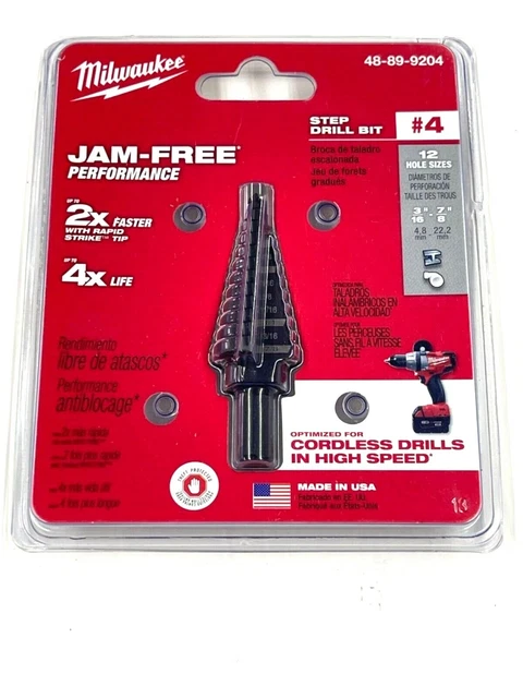 New! Milwaukee Tools #4 Jam-Free Step Drill Bit, 48-89-9204