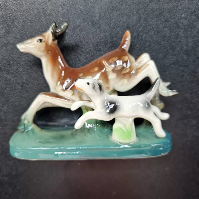 Vintage Buck Deer and Dog Running Figurine Made in Occupied Japan