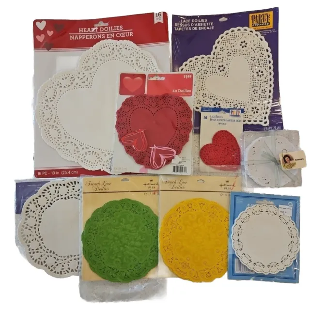 Vtg Paper Doily Lot Green Yellow White Red Heart Coasters French Lace 9 Packs