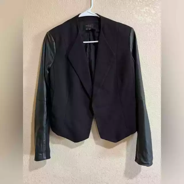 Theory black lamb leather panel blazer jacket 2